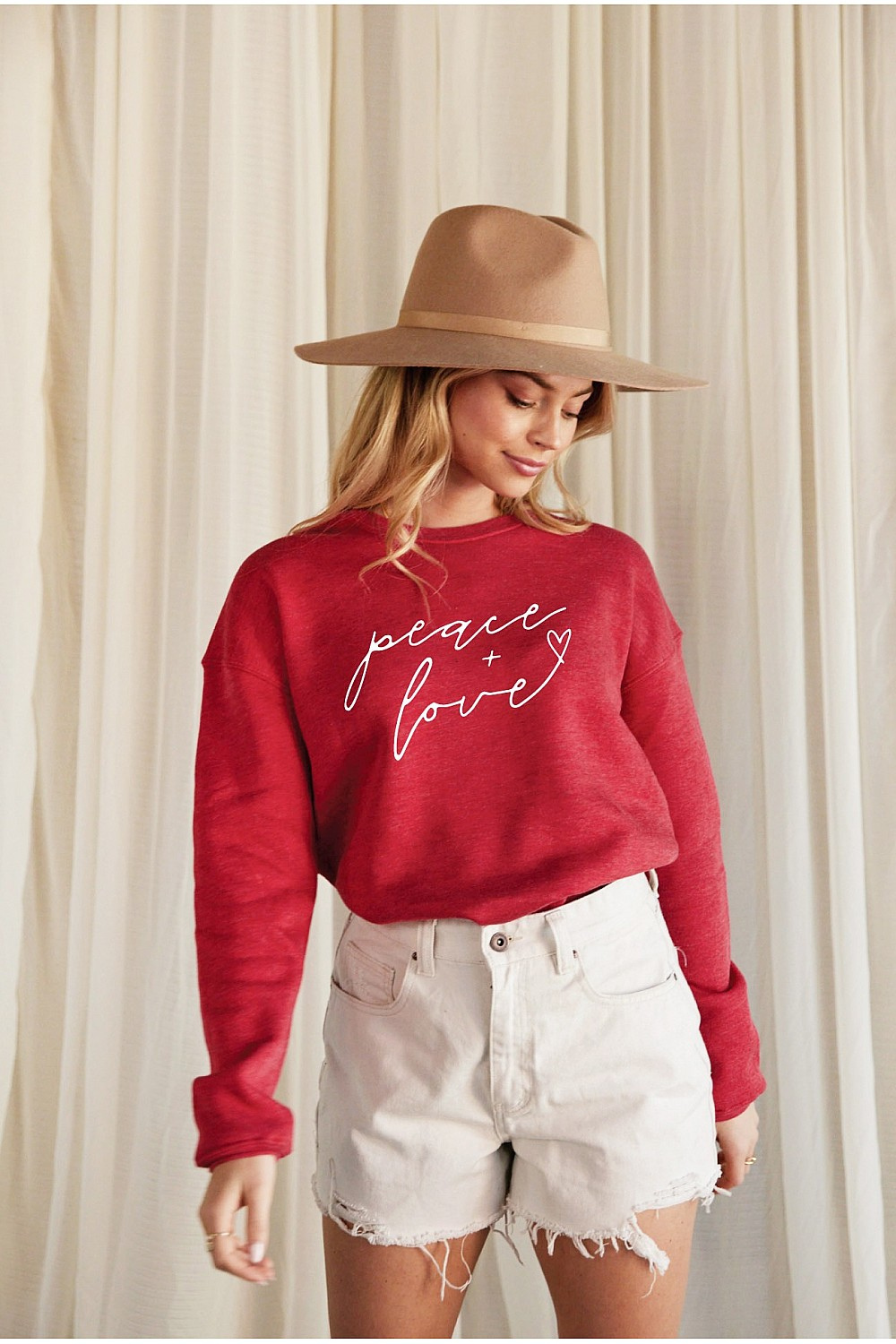 Peace and Love Sweatshirt - Cranberry Heather