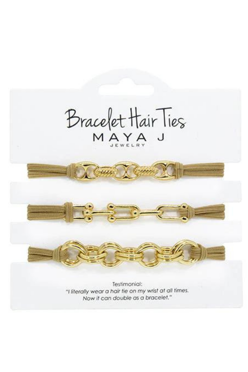 Bracelet Hair Ties - Tan with Gold