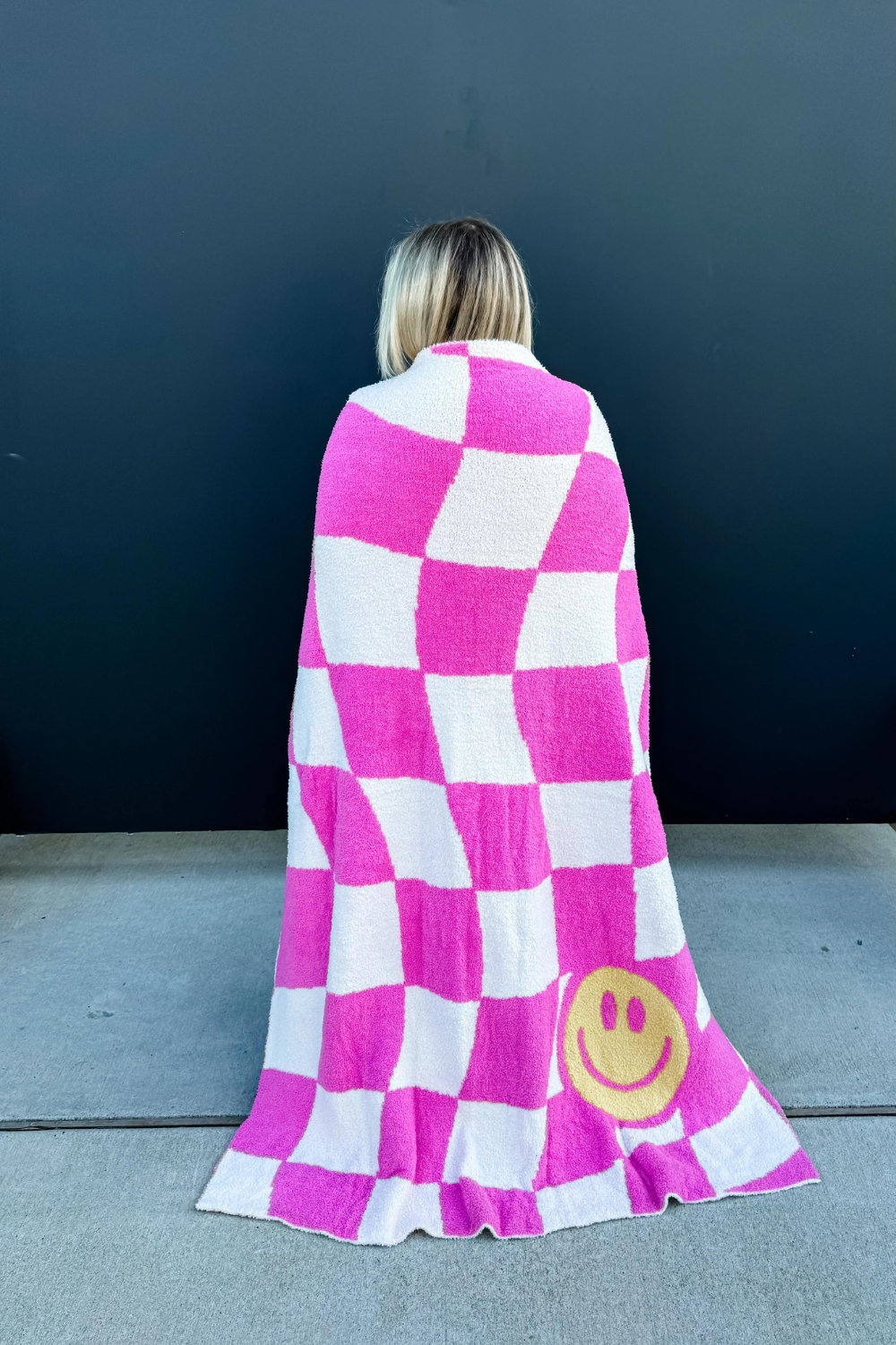 Pink Checkered Blanket with Smiley Face