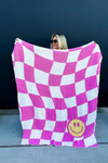 Pink Checkered Blanket with Smiley Face