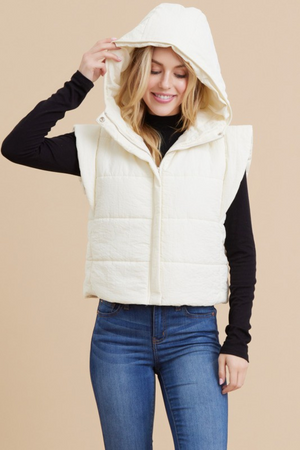 Solid Quilted Short Vest with Hoodie