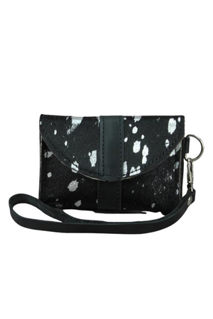 Black and Silver Coin Case Wristlet Genuine Leather
