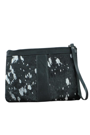 Black and Silver Wristlet Genuine Leather