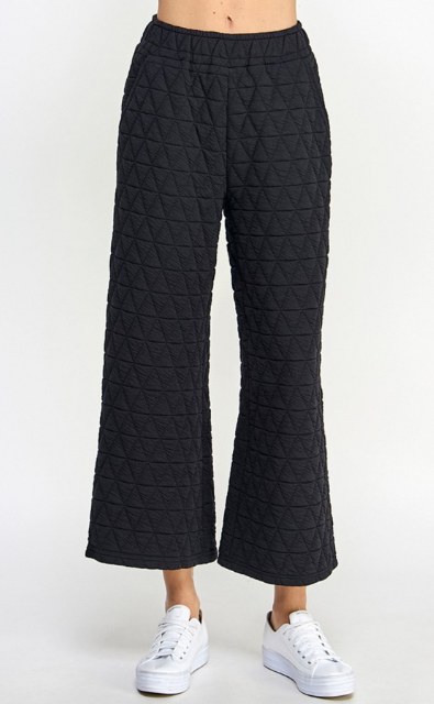 Black Quilted Cropped Wide Pants
