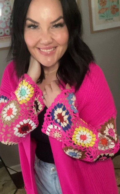 Pink Crochet Sleeve Cardigan