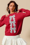 Red Sparkling Triple Bow Sweater