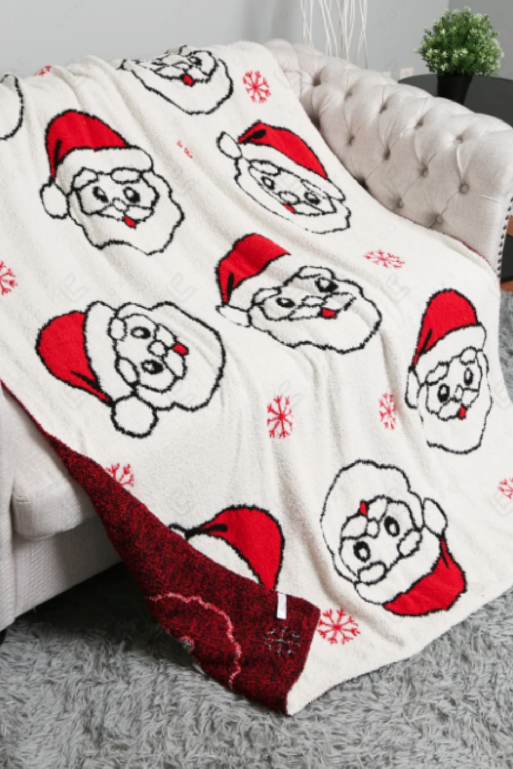 PREORDER - Santa Face + Snowflakes Holiday Blanket