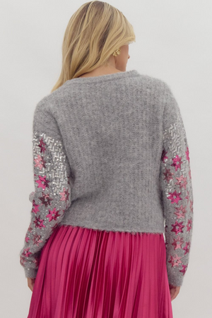 Gray & Pink Stardust Sweater