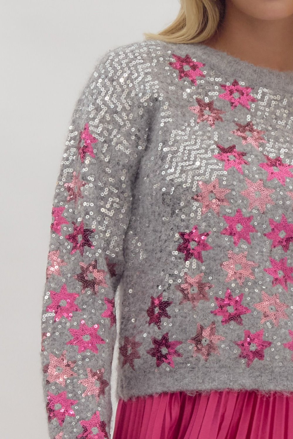 Gray & Pink Stardust Sweater