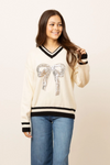 Silver Sequin Bow Sweater | Cream & Black Chic