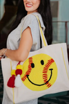 Softball Oversized Happy Face Canvas Tote Bag | PREORDER