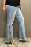 OMG Flare Jeans with Rhinestone Fringe - Light Denim