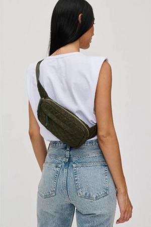 Teo Olive Quilted Nylon Belt Bag