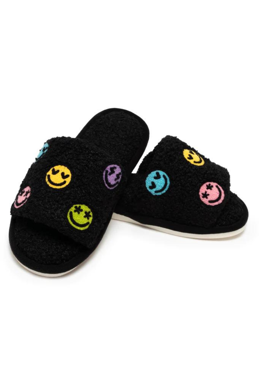 Black Happy All Over Slippers