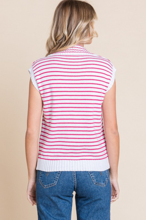 Pink Striped Knit Top with Pockets
