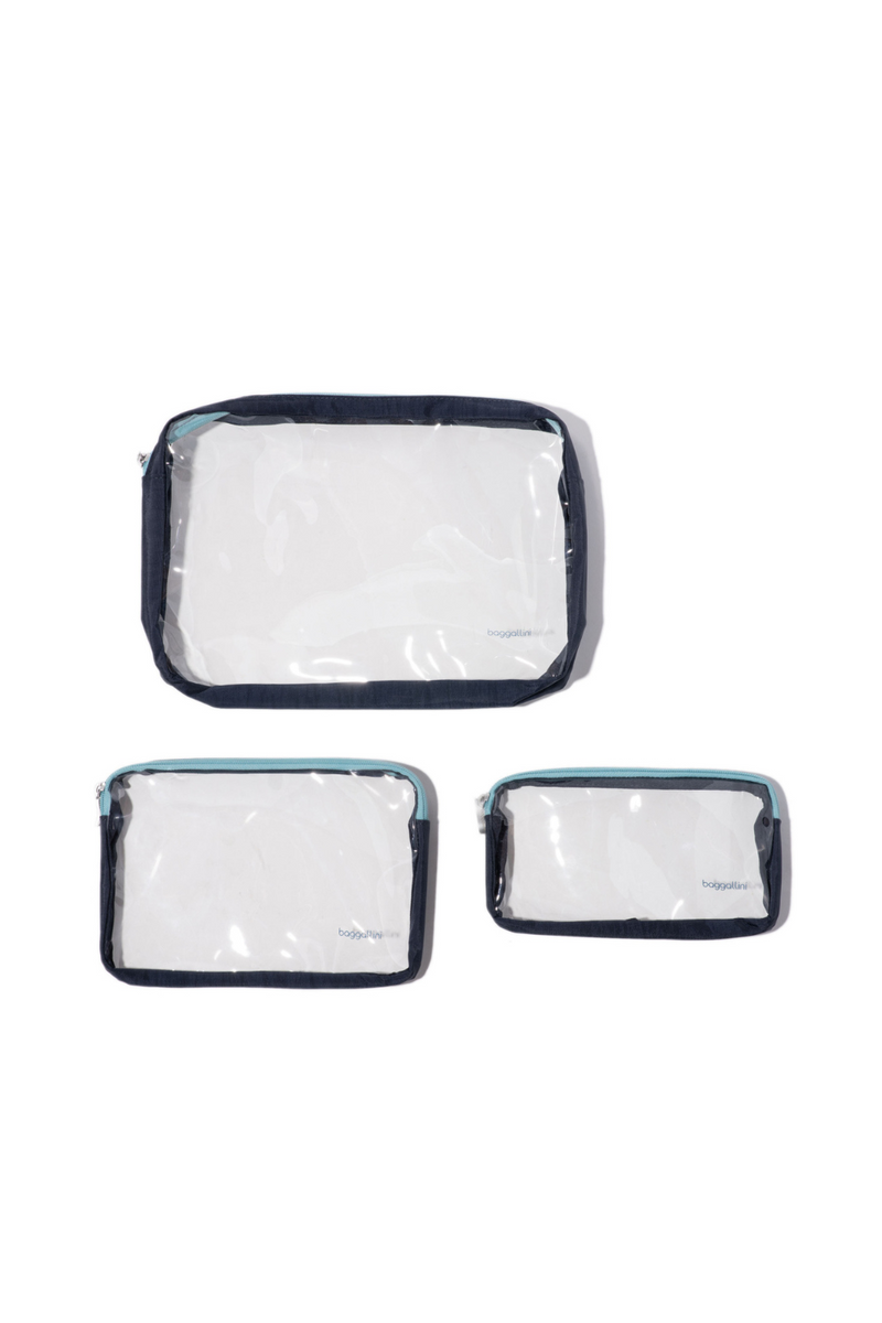 Baggallini Clear Travel Pouches | French Navy Color Block