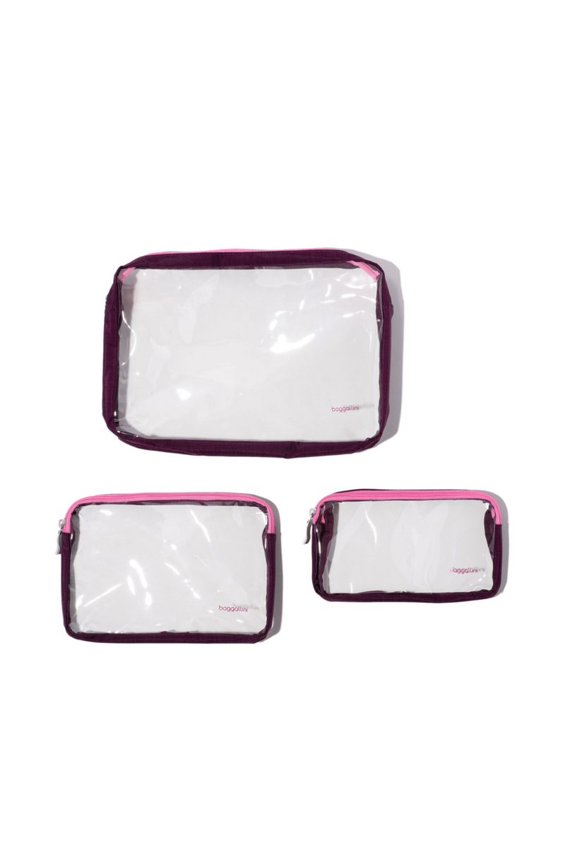 Baggallini Clear Travel Pouches | Mulberry Color Block