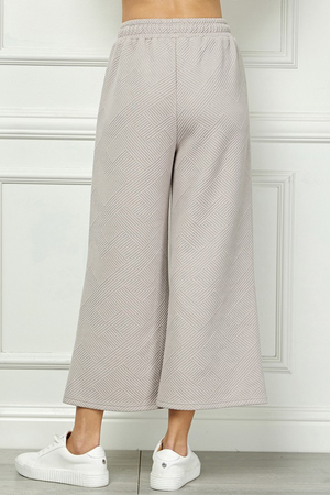 Oatmeal Pearl Detail Texture Cropped Pants