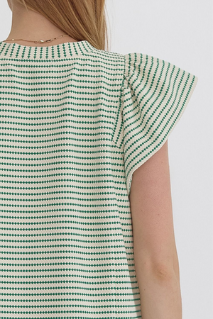 Green & Ivory Ruffled Sleeve Mini Dress