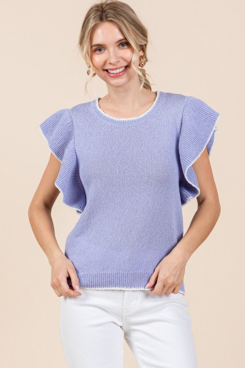 Lavender Knit Ruffled Sleeve Top