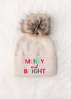 Beige Merry & Bright Knit Pom Hat