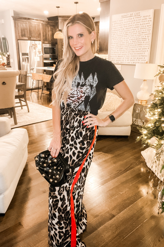 PREORDER | Leopard Wide Leg Pants with Red Stripe – Material