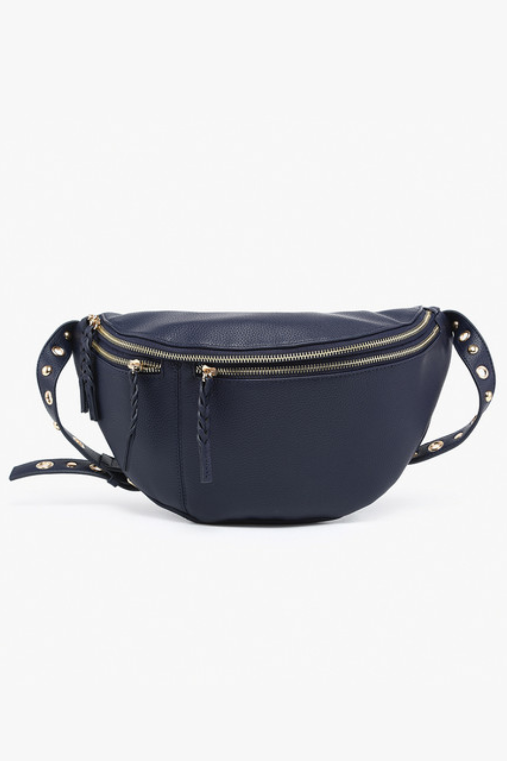 Nova Studded Sling Bag w/ Braided Zippers | Navy