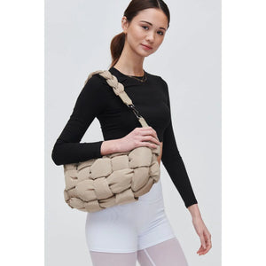 Tan Woven Nylon Shoulder Bag Medium