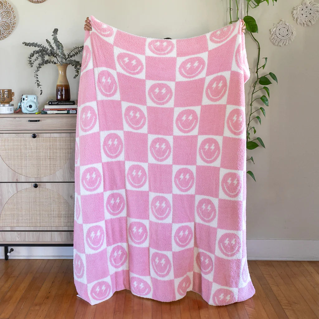 Pink & White Smile Bolt Blanket