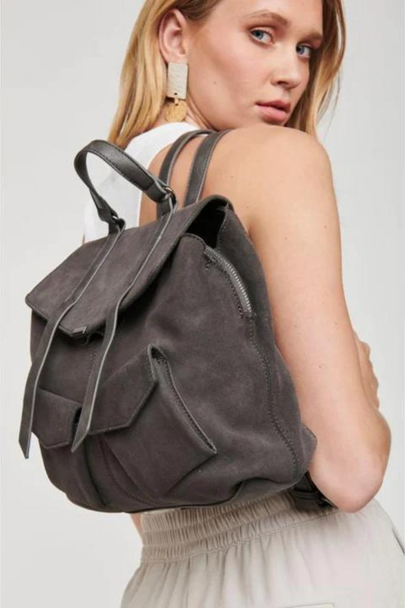 Moda Luxe Genuine Suede Backpack - Women's Bags in Grey