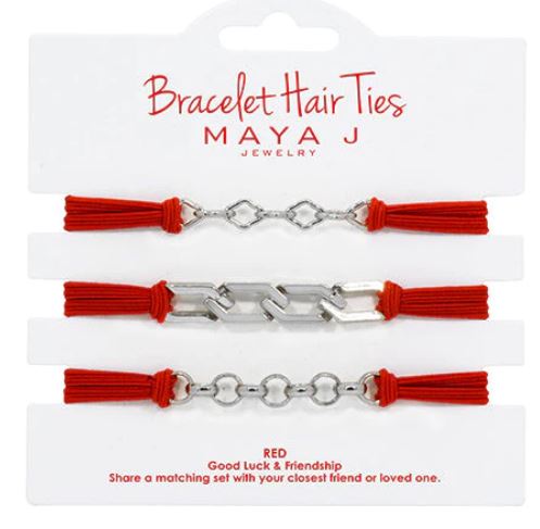 Bracelet Hair Ties Red Silver