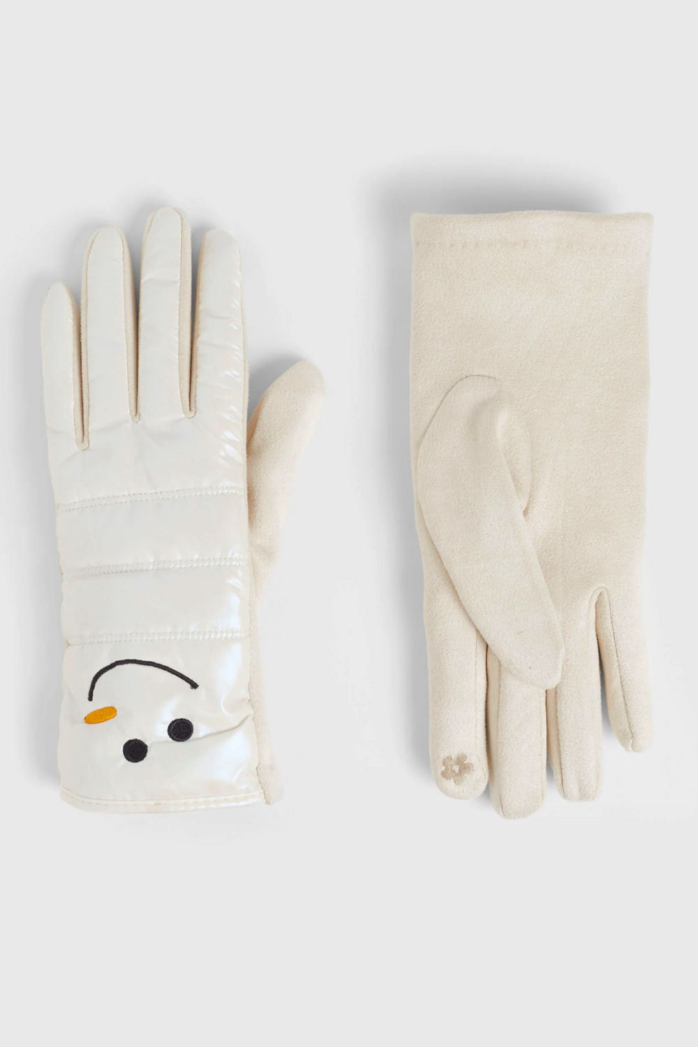 Snowman Puffer Touchscreen Gloves | Iridescent White