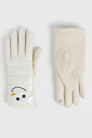 Snowman Puffer Touchscreen Gloves | Iridescent White