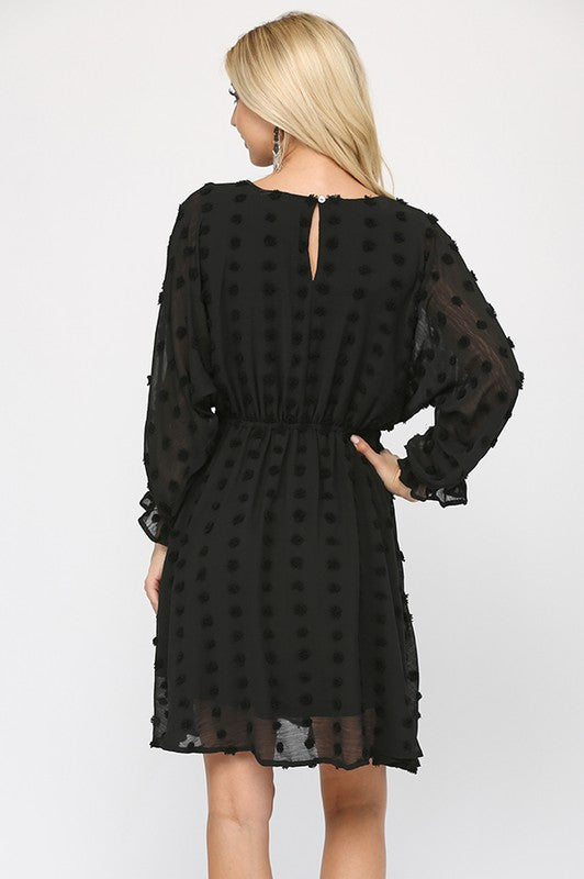 Black Dot Chiffon Dolman Dress