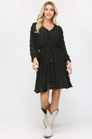 Black Dot Chiffon Dolman Dress