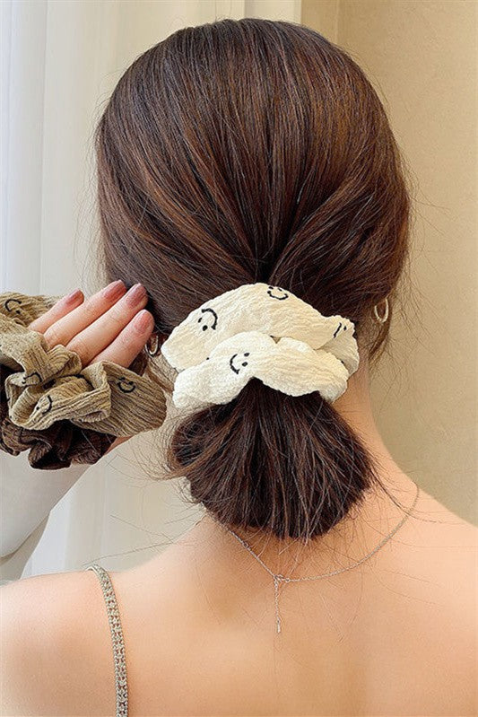 White Smiley Face Scrunchies