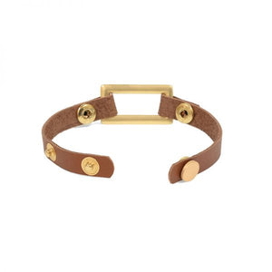 Rectangle Leather Bracelet Camel and Gold