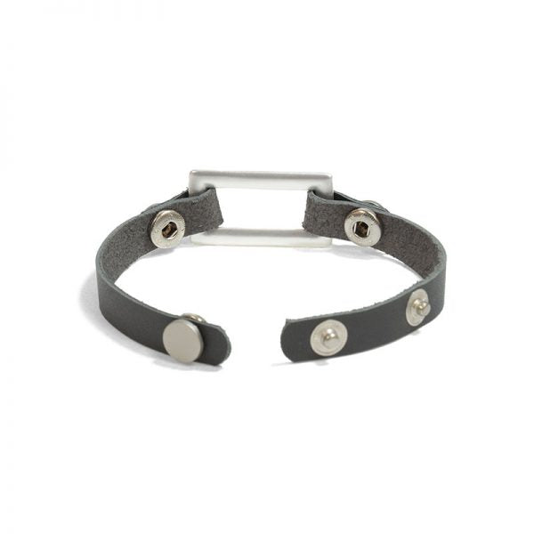 Rectangle Leather Bracelet Silver and Grey