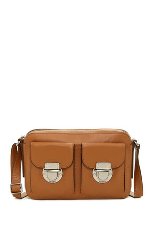 Fossil Riley Top Zip Leather Crossbody Camel