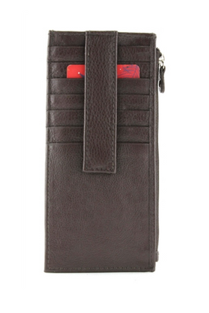 Vertical Card Case Brown Genuine Leather