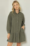 Olive Snap Front Corduroy Dress