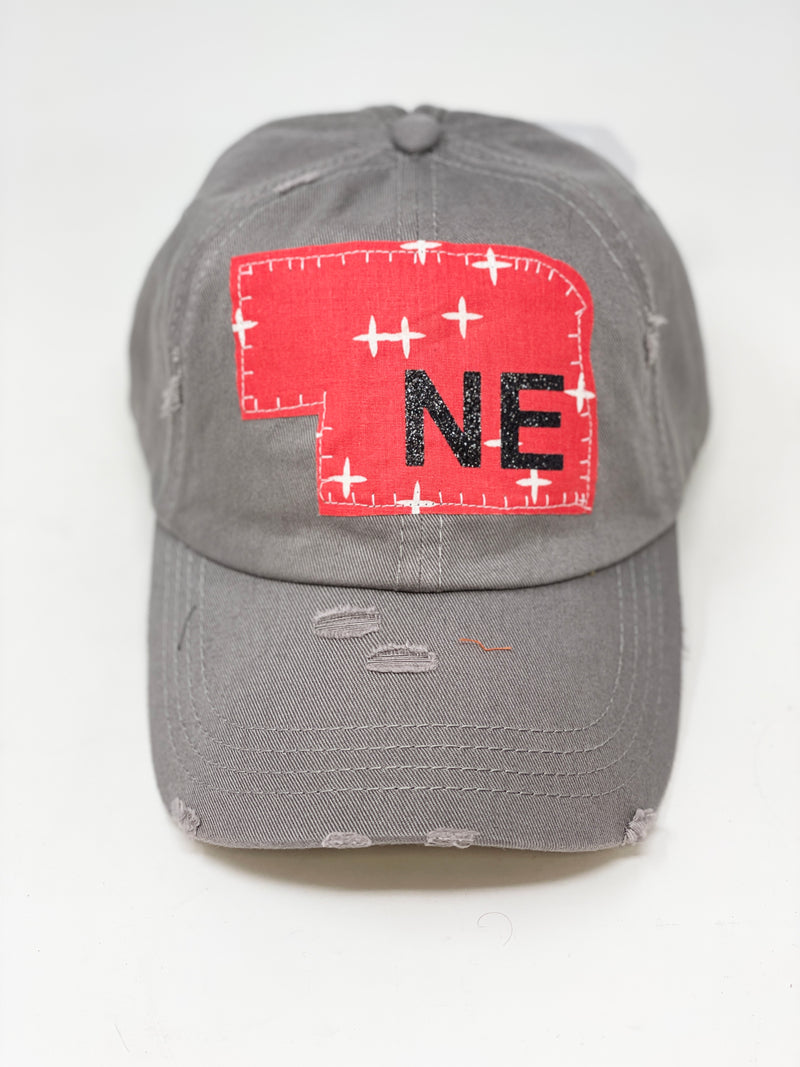 Distressed Grey NE Trucker Hat with Black Glitter NE
