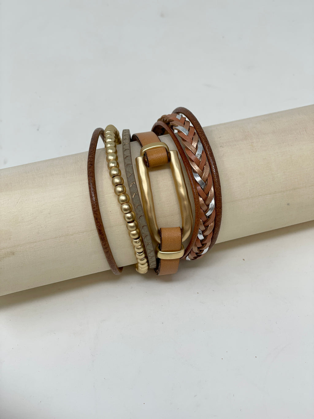 Multi Strap Brown and Gold Bracelet