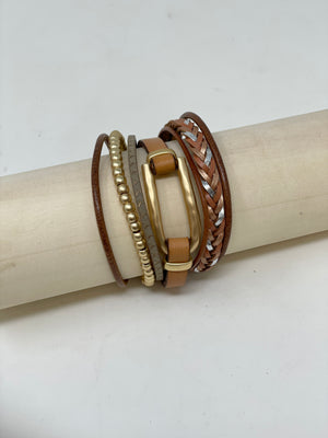 Multi Strap Brown and Gold Bracelet