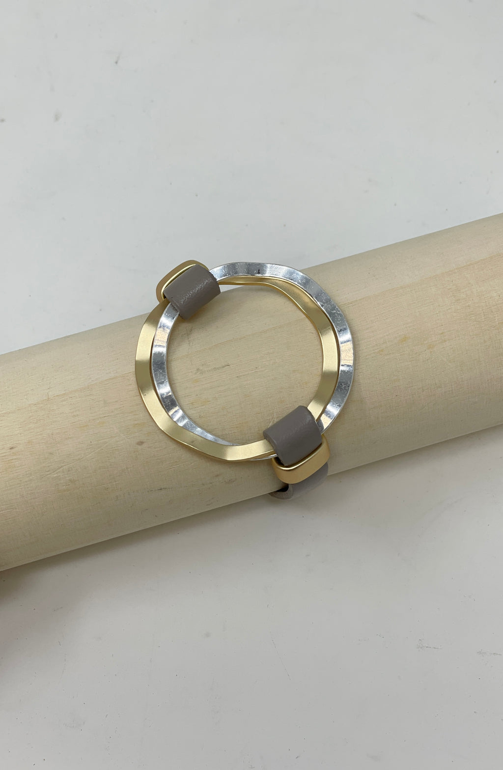 Gold and Silver Bracelet with Taupe Strap