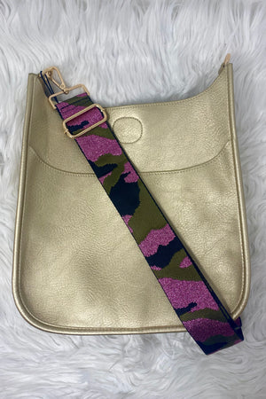 VEGAN Leather Classic Messenger w/ Pink Camouflage Bag Strap