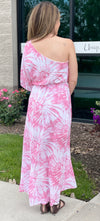 One Shoulder Pink Tie Dye Dress