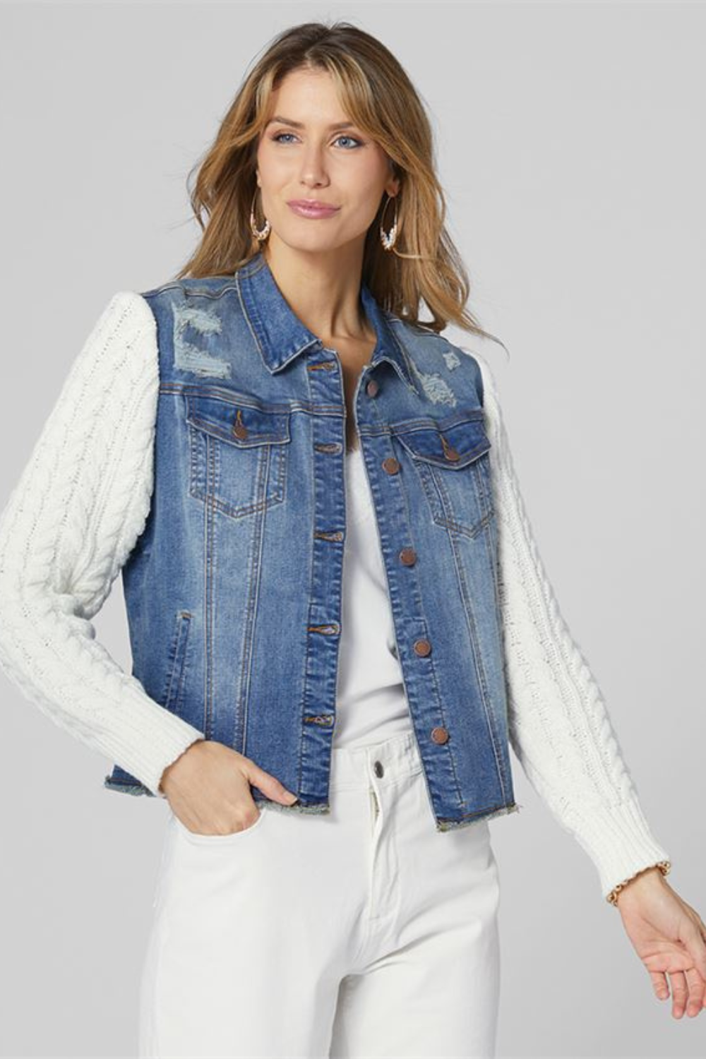 Denim Jacket with Sweater Sleeves