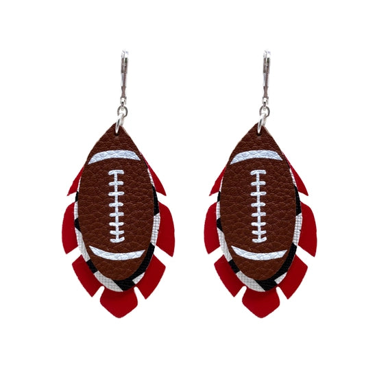Red, Black, & White Football Earrings