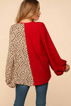 Red and Leopard V Neck Top